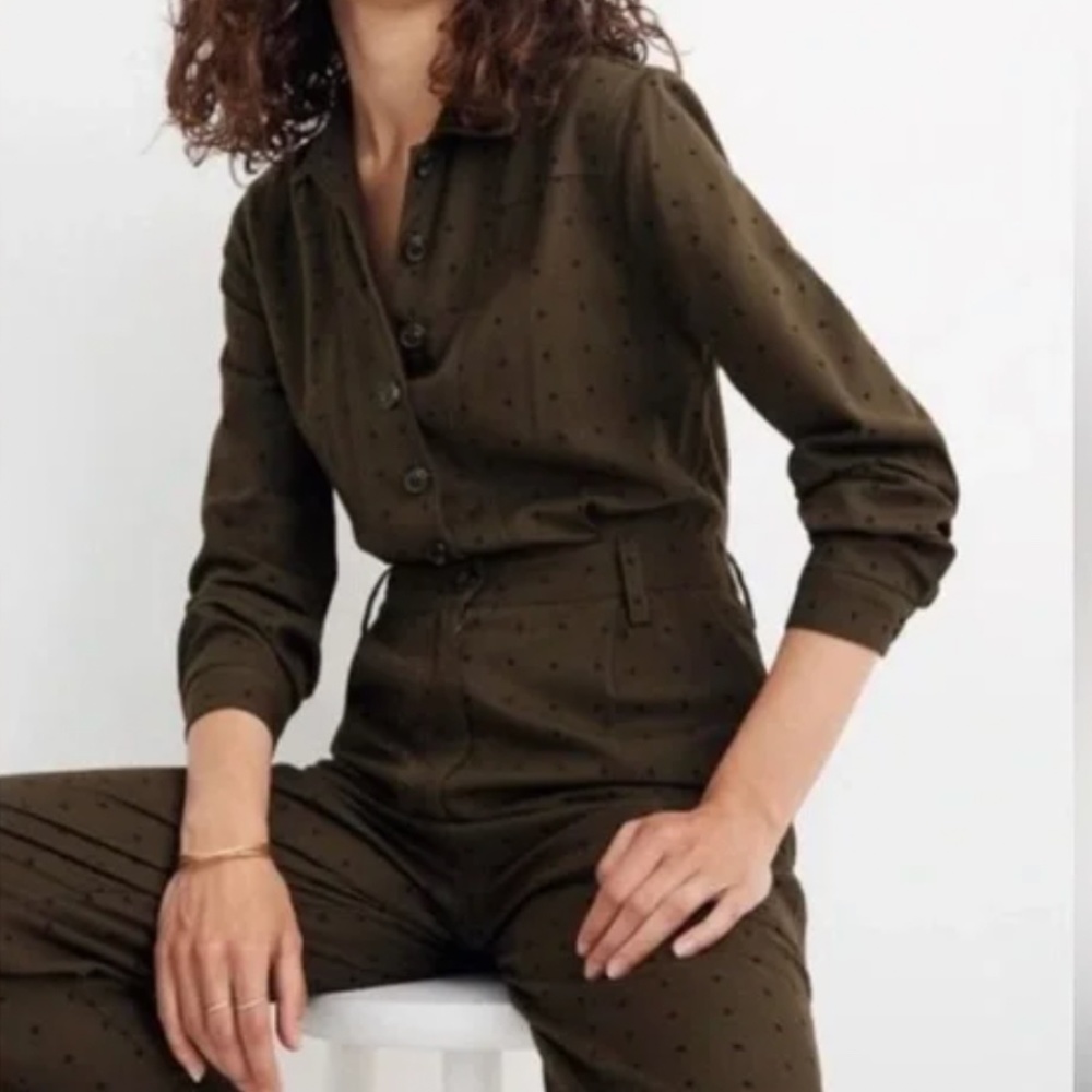 Madewell Seamed Coverall Grid Dot Jumpsuit Size 6